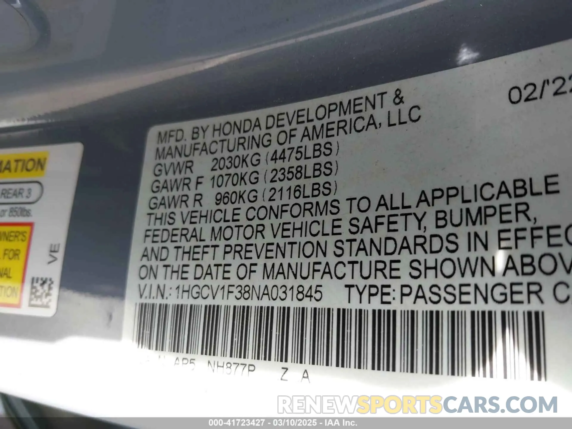 9 Photograph of a damaged car 1HGCV1F38NA031845 HONDA ACCORD 2022