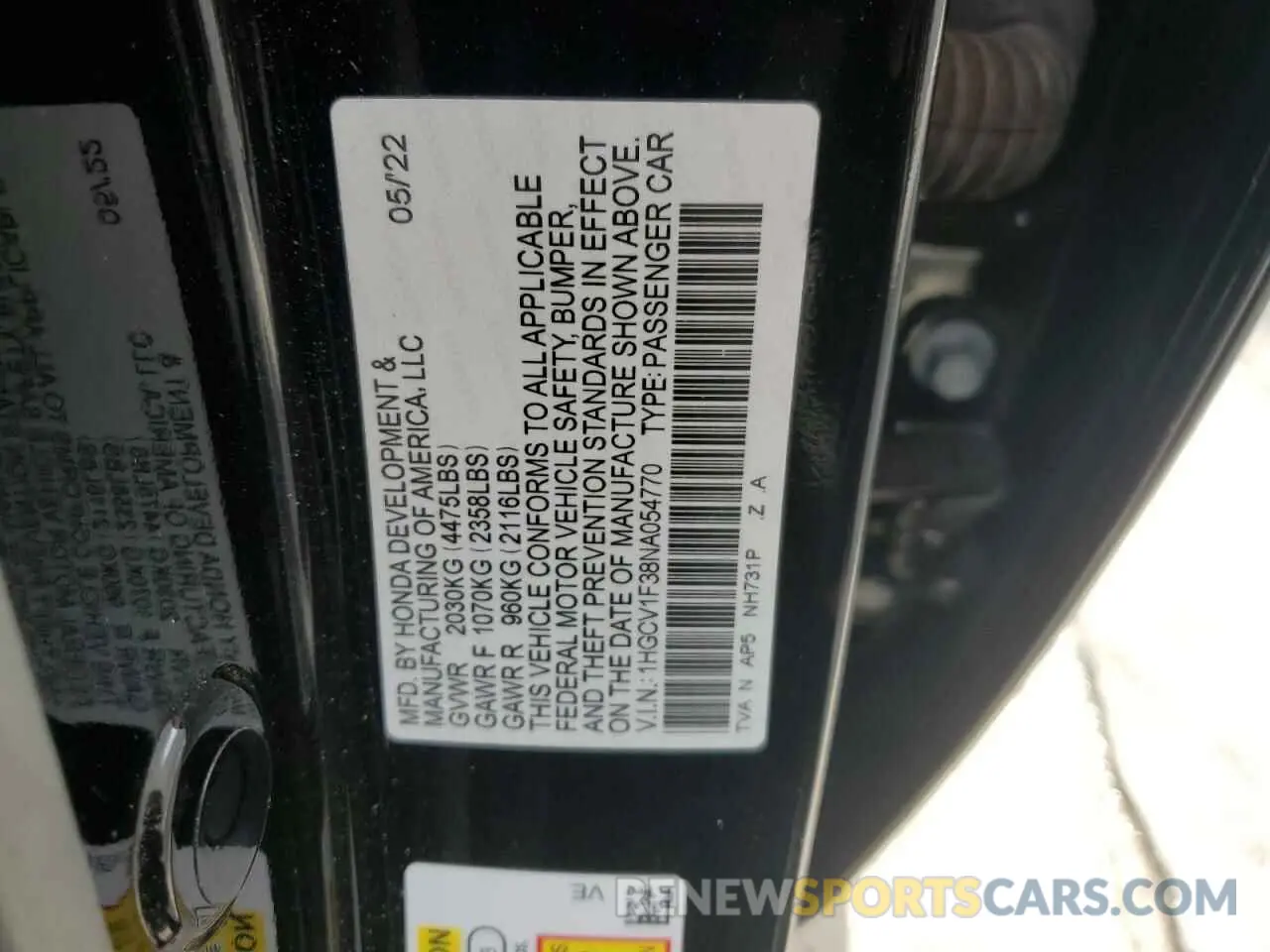12 Фотография поврежденного автомобиля 1HGCV1F38NA054770 HONDA ACCORD 2022