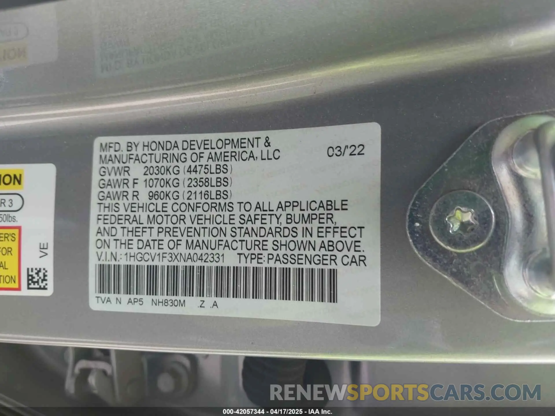 9 Фотография поврежденного автомобиля 1HGCV1F3XNA042331 HONDA ACCORD 2022