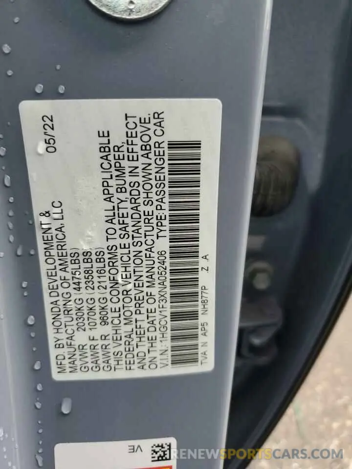 12 Photograph of a damaged car 1HGCV1F3XNA052406 HONDA ACCORD 2022