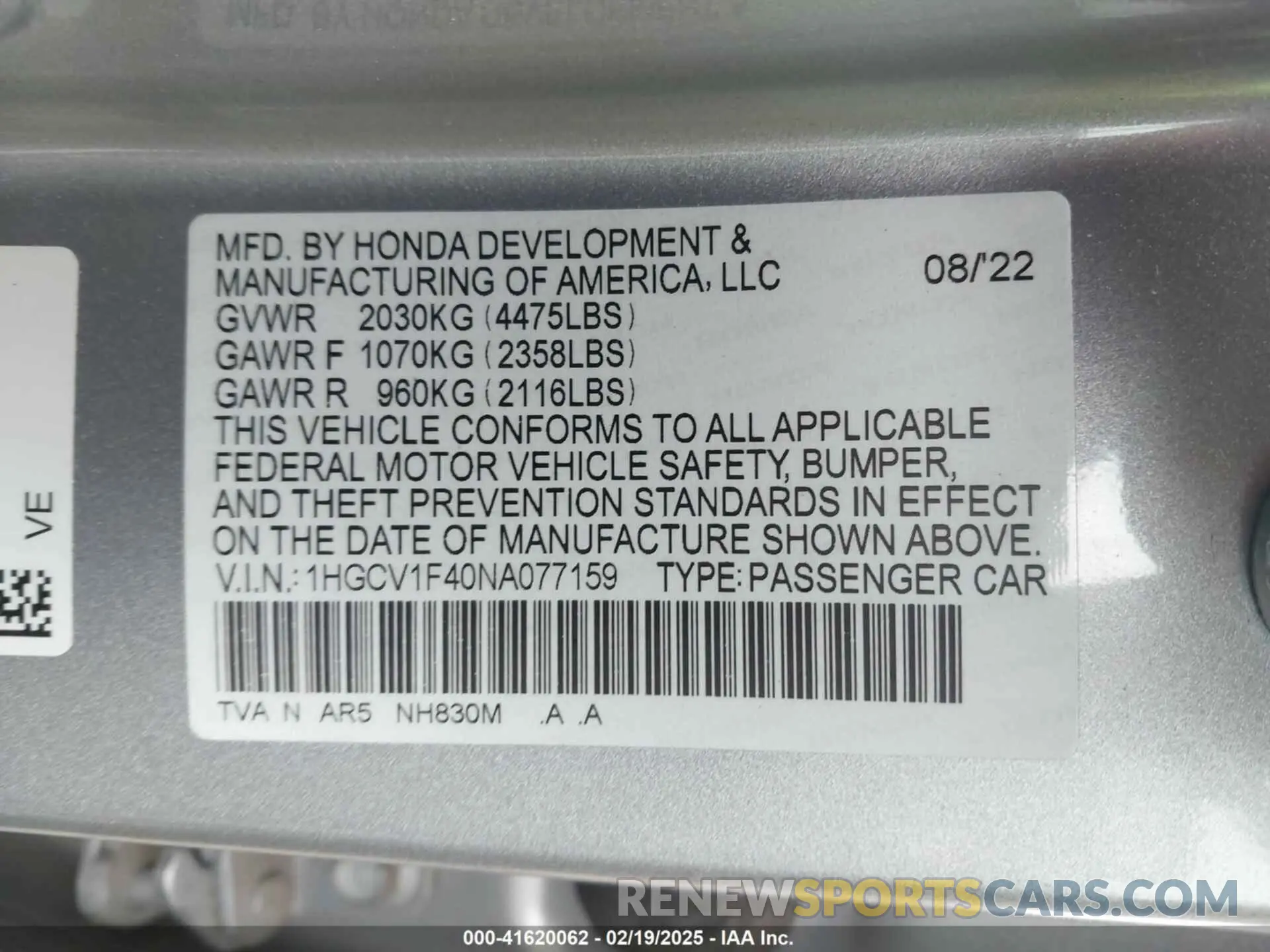 9 Фотография поврежденного автомобиля 1HGCV1F40NA077159 HONDA ACCORD 2022