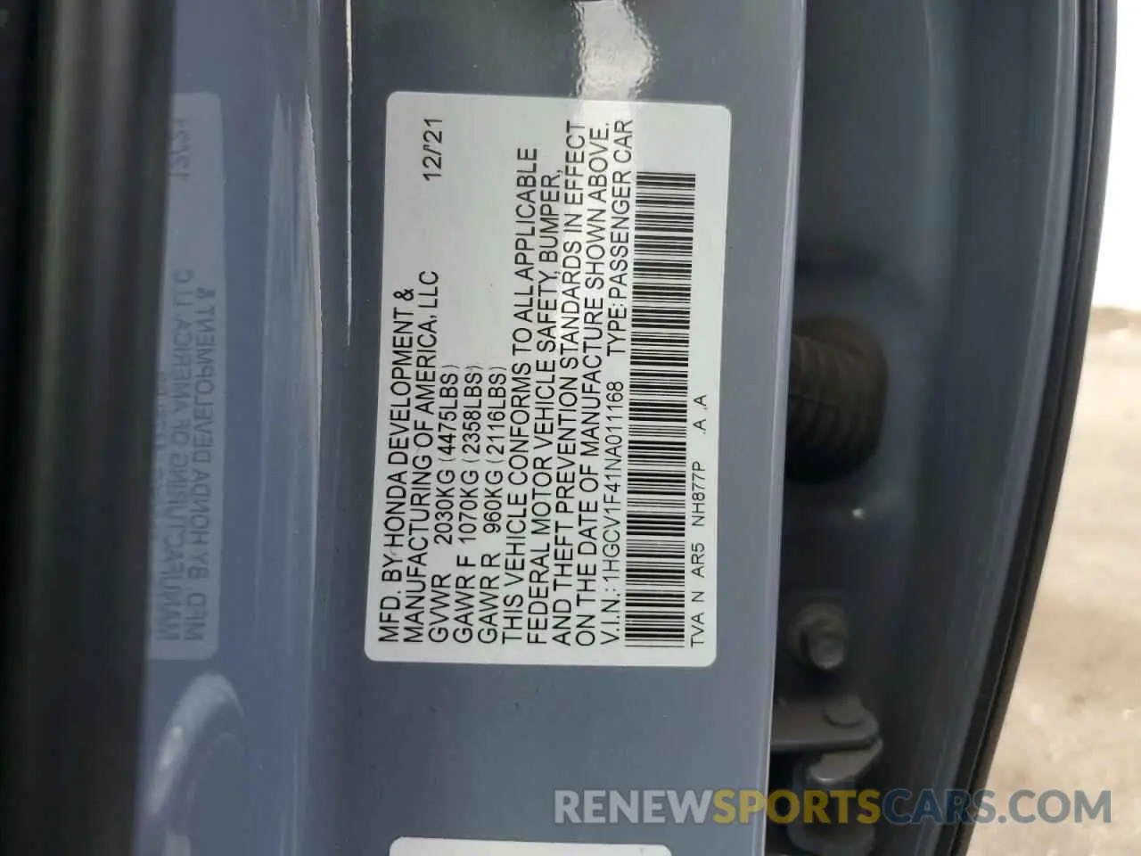 12 Фотография поврежденного автомобиля 1HGCV1F41NA011168 HONDA ACCORD 2022