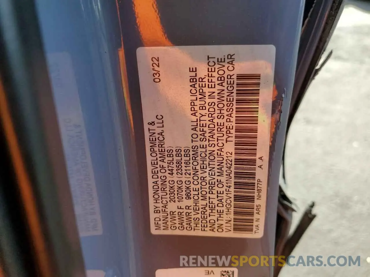 12 Фотография поврежденного автомобиля 1HGCV1F41NA042212 HONDA ACCORD 2022