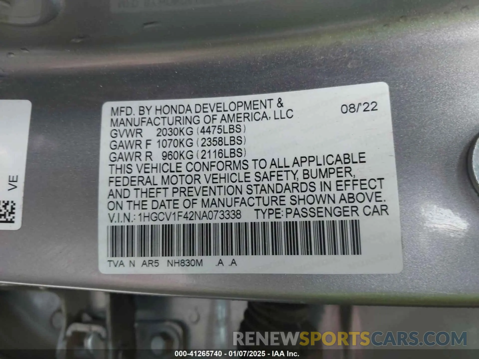 9 Фотография поврежденного автомобиля 1HGCV1F42NA073338 HONDA ACCORD 2022
