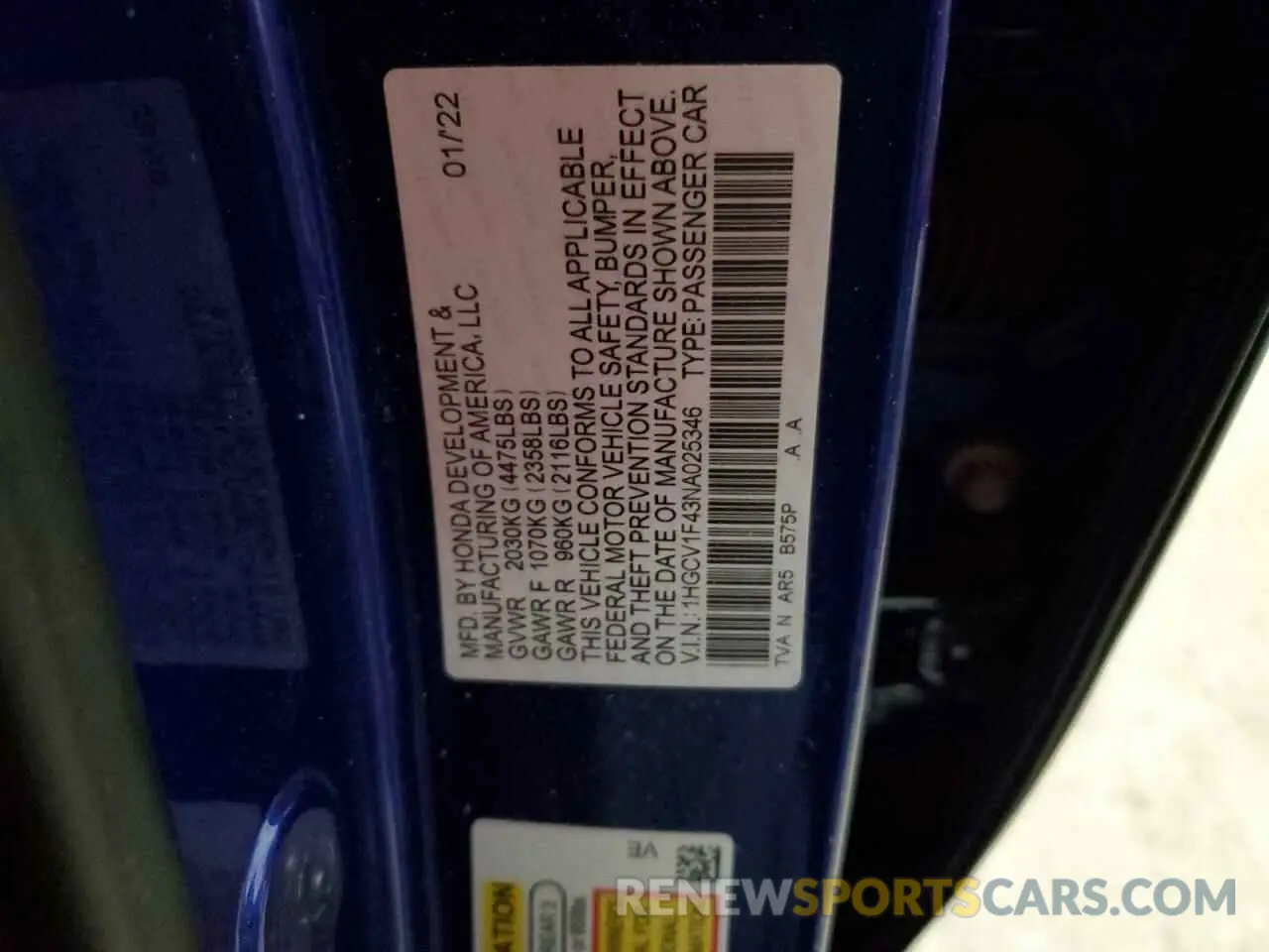 12 Photograph of a damaged car 1HGCV1F43NA025346 HONDA ACCORD 2022