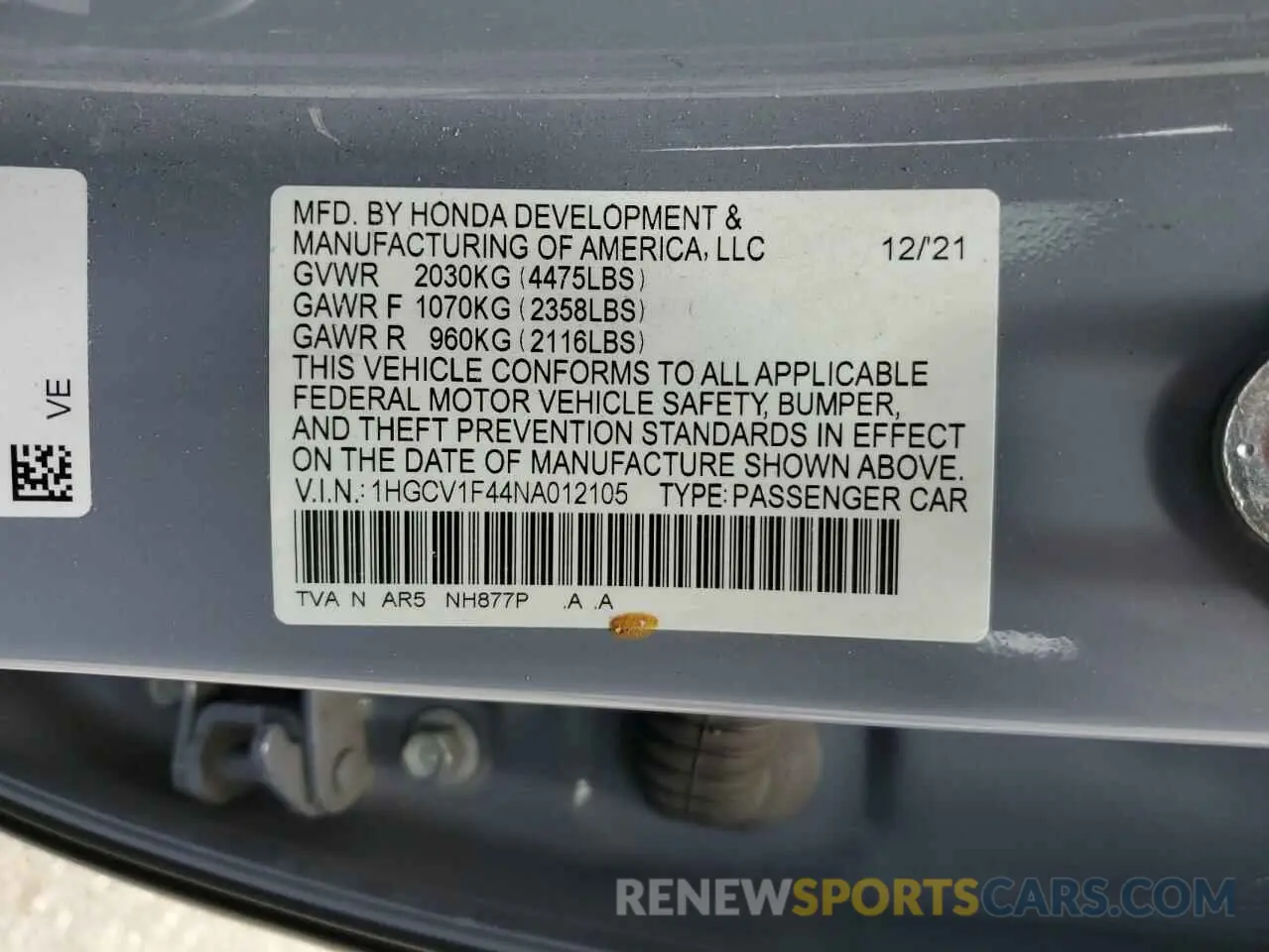 13 Photograph of a damaged car 1HGCV1F44NA012105 HONDA ACCORD 2022