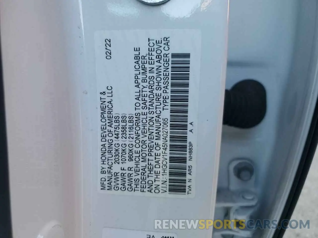 14 Фотография поврежденного автомобиля 1HGCV1F45NA027065 HONDA ACCORD 2022