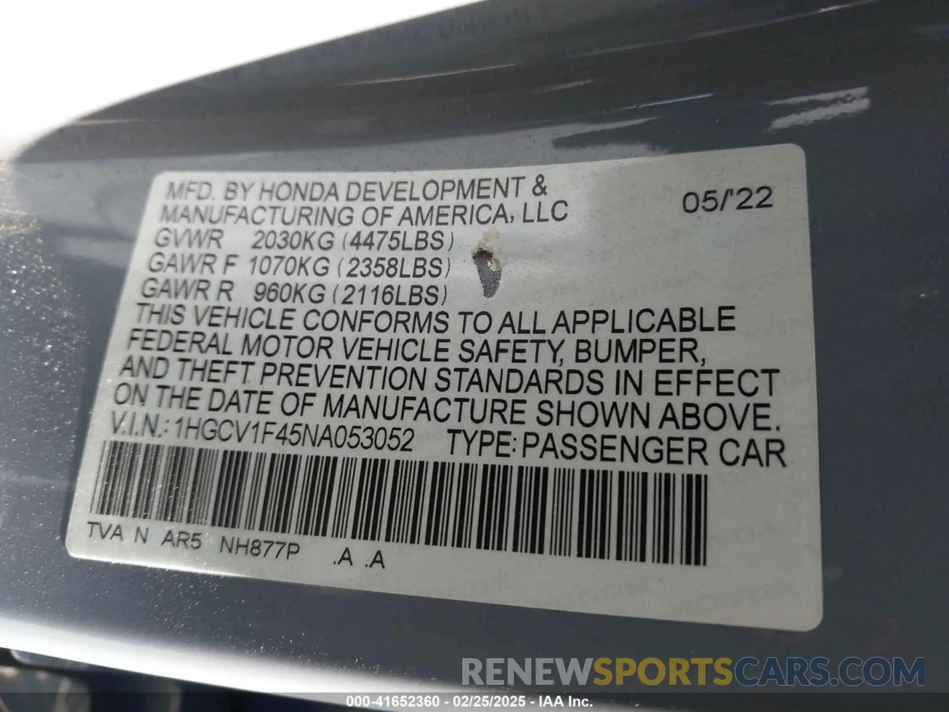 9 Фотография поврежденного автомобиля 1HGCV1F45NA053052 HONDA ACCORD 2022