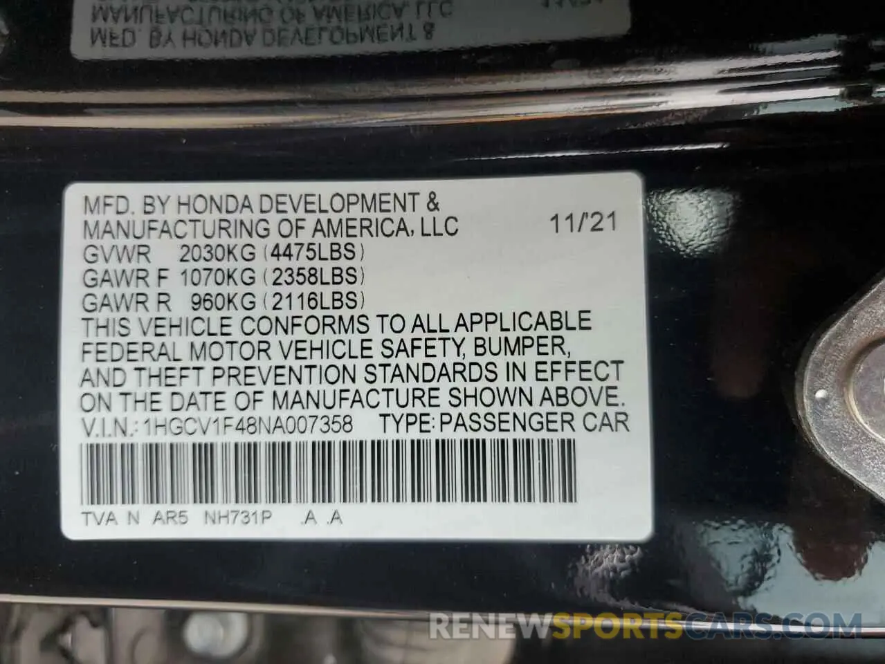 12 Фотография поврежденного автомобиля 1HGCV1F48NA007358 HONDA ACCORD 2022