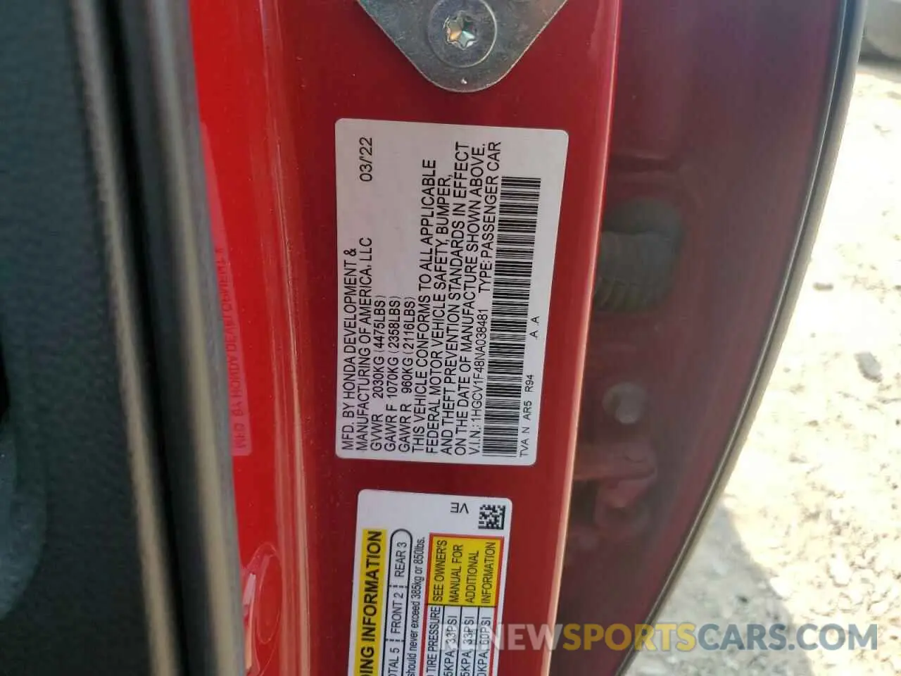 12 Photograph of a damaged car 1HGCV1F48NA038481 HONDA ACCORD 2022