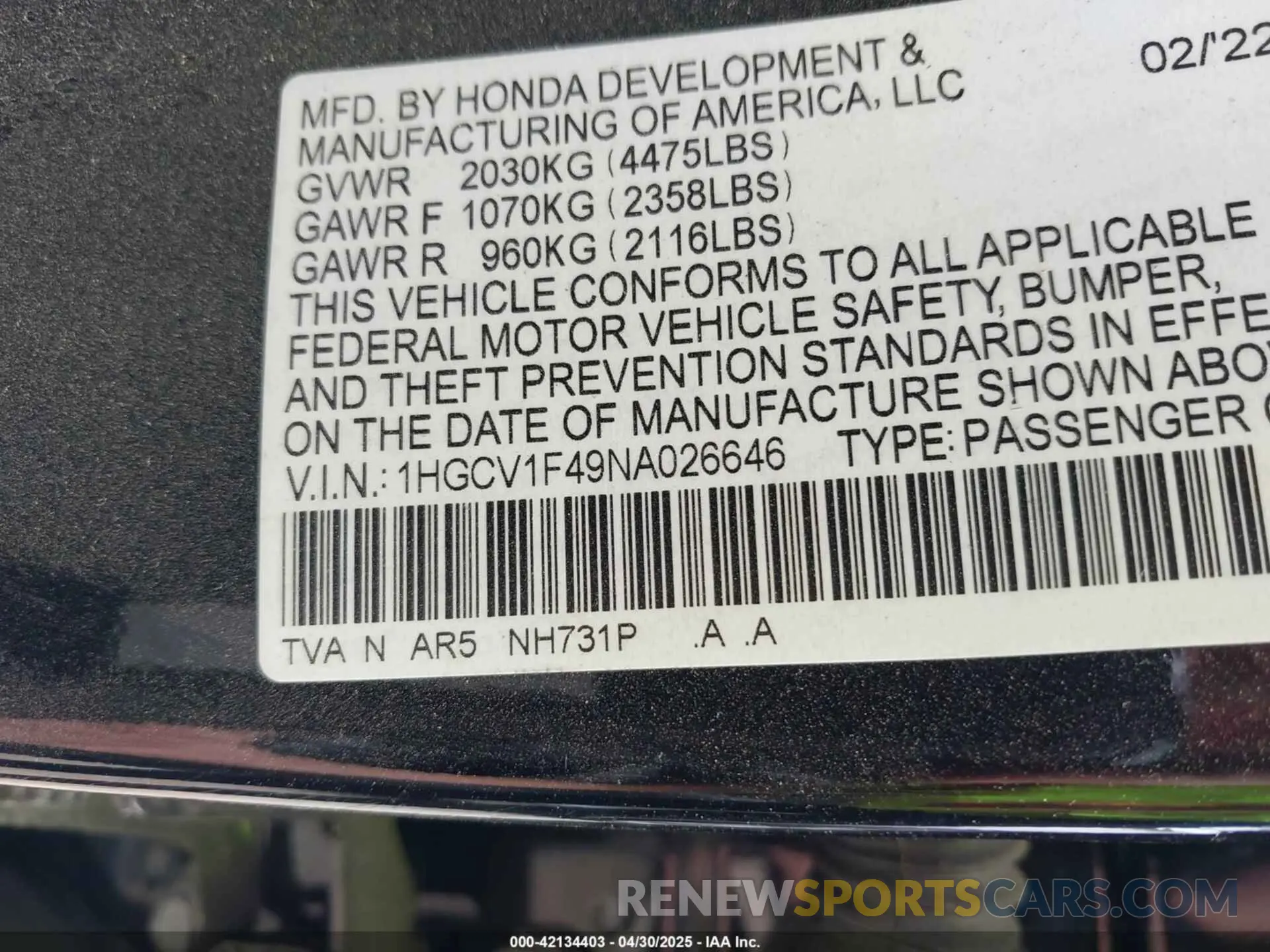 9 Фотография поврежденного автомобиля 1HGCV1F49NA026646 HONDA ACCORD 2022