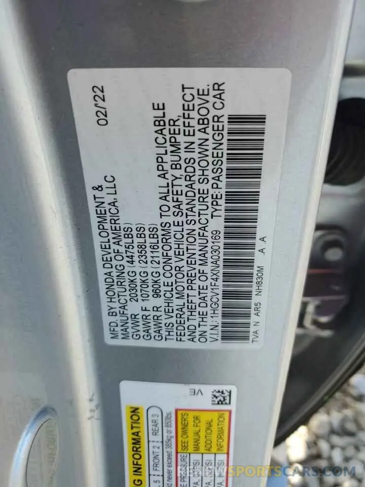 15 Фотография поврежденного автомобиля 1HGCV1F4XNA030169 HONDA ACCORD 2022
