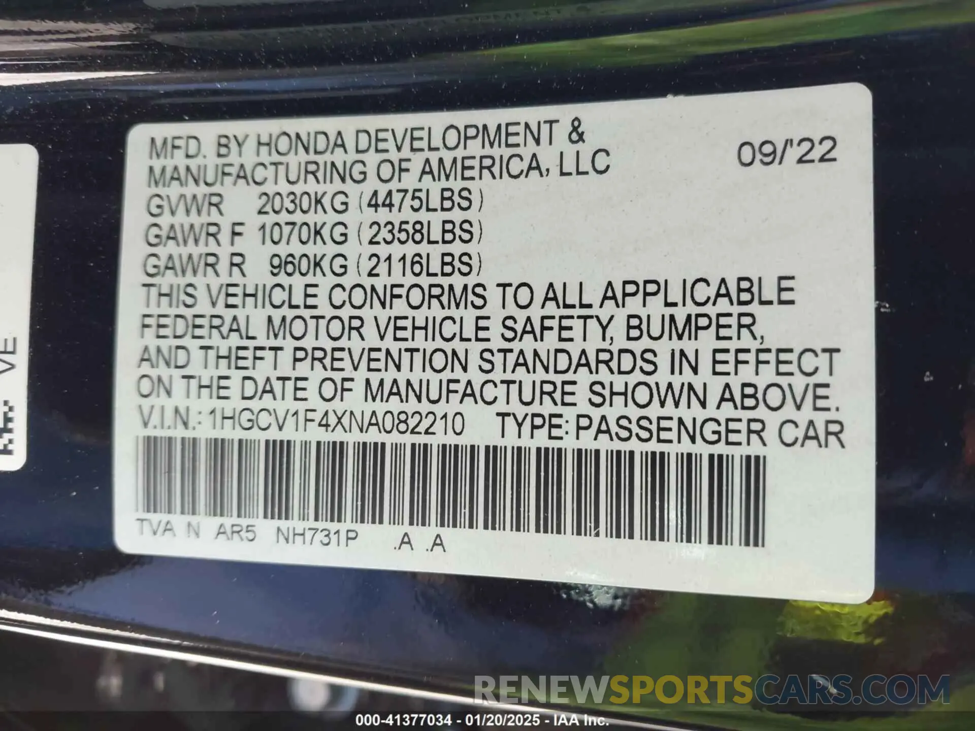 9 Photograph of a damaged car 1HGCV1F4XNA082210 HONDA ACCORD 2022