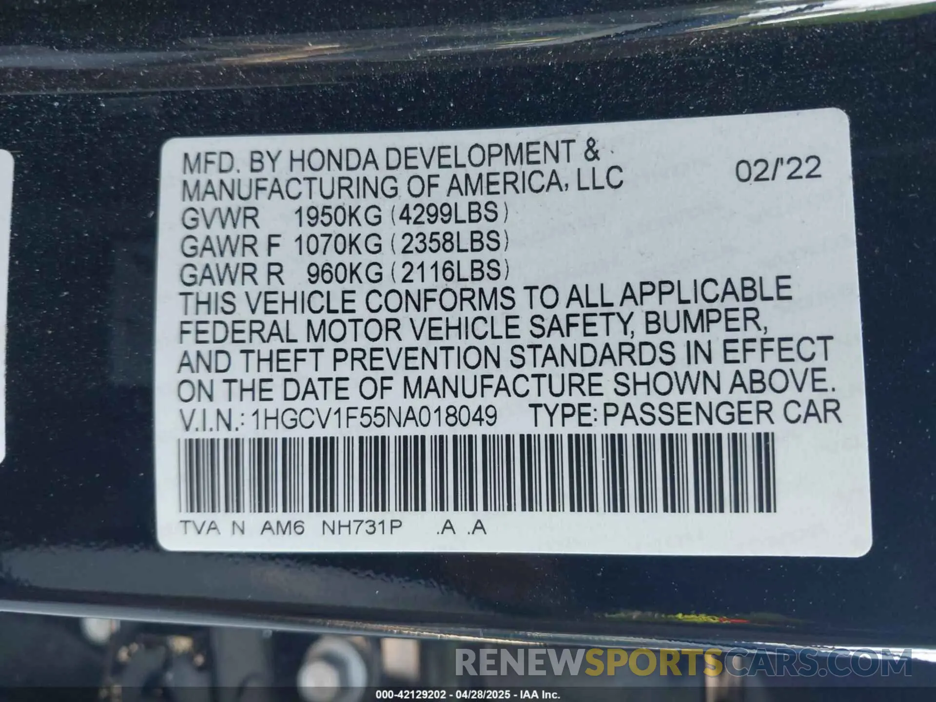 9 Фотография поврежденного автомобиля 1HGCV1F55NA018049 HONDA ACCORD 2022