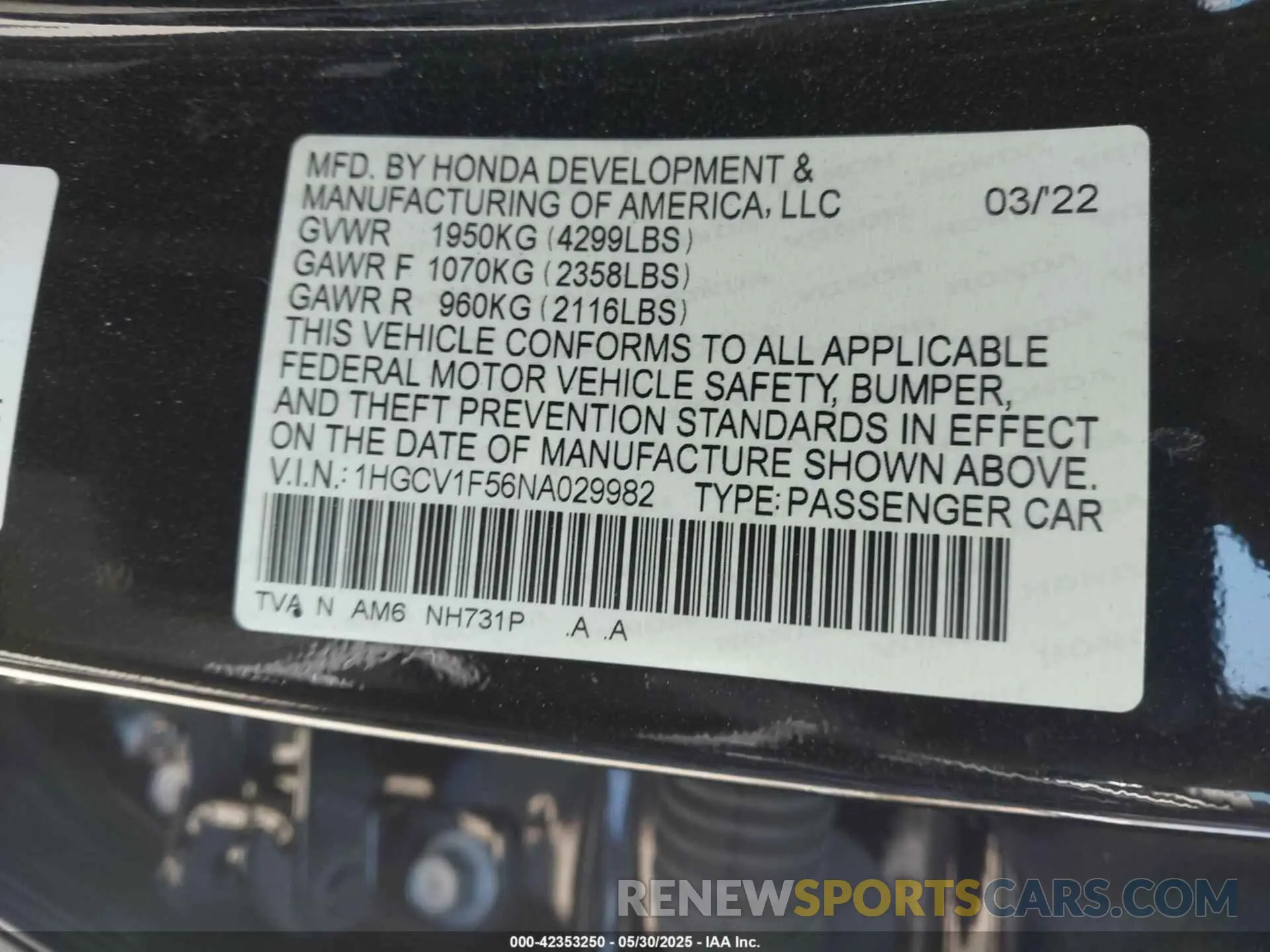 9 Photograph of a damaged car 1HGCV1F56NA029982 HONDA ACCORD 2022