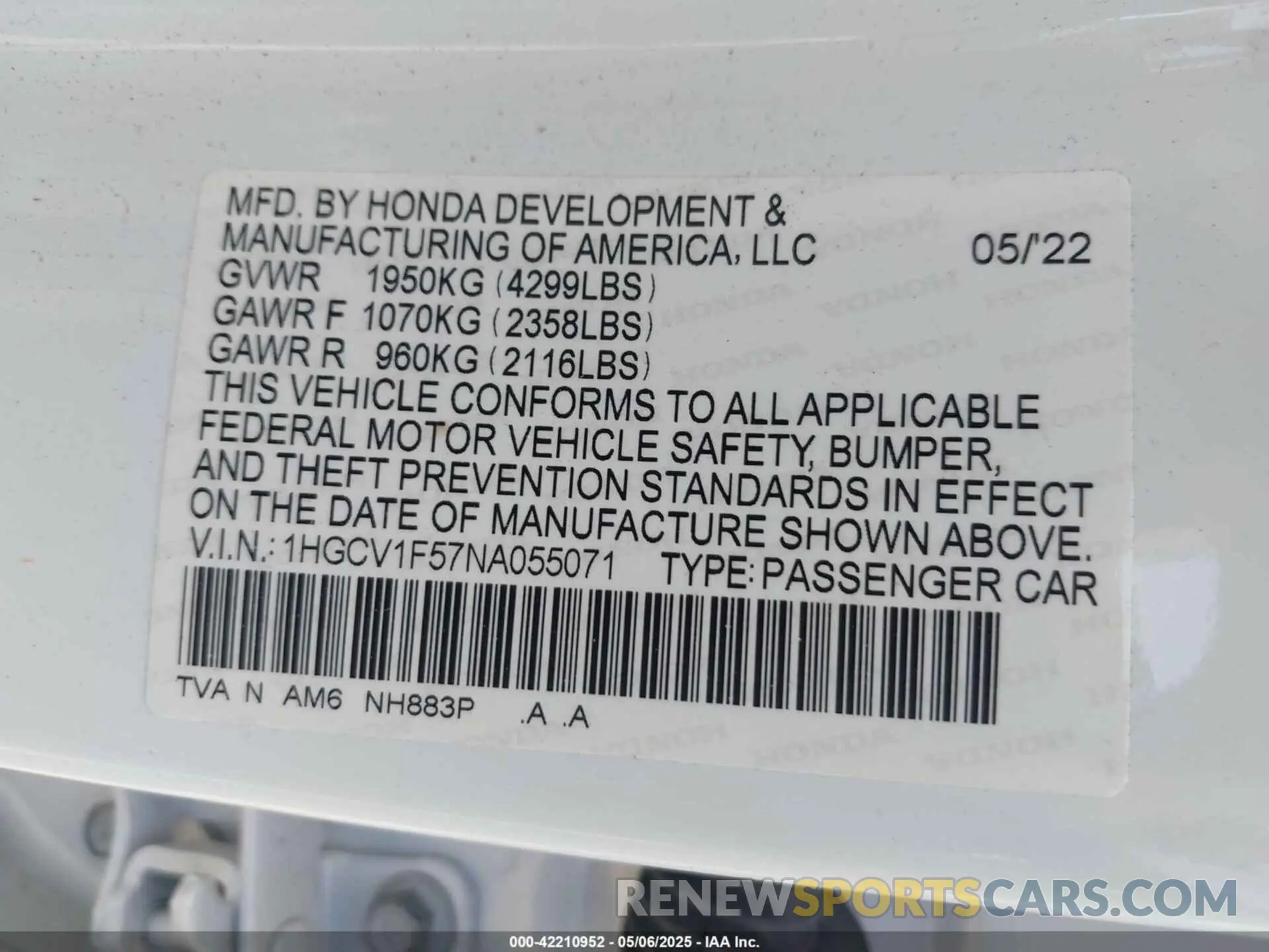 9 Фотография поврежденного автомобиля 1HGCV1F57NA055071 HONDA ACCORD 2022