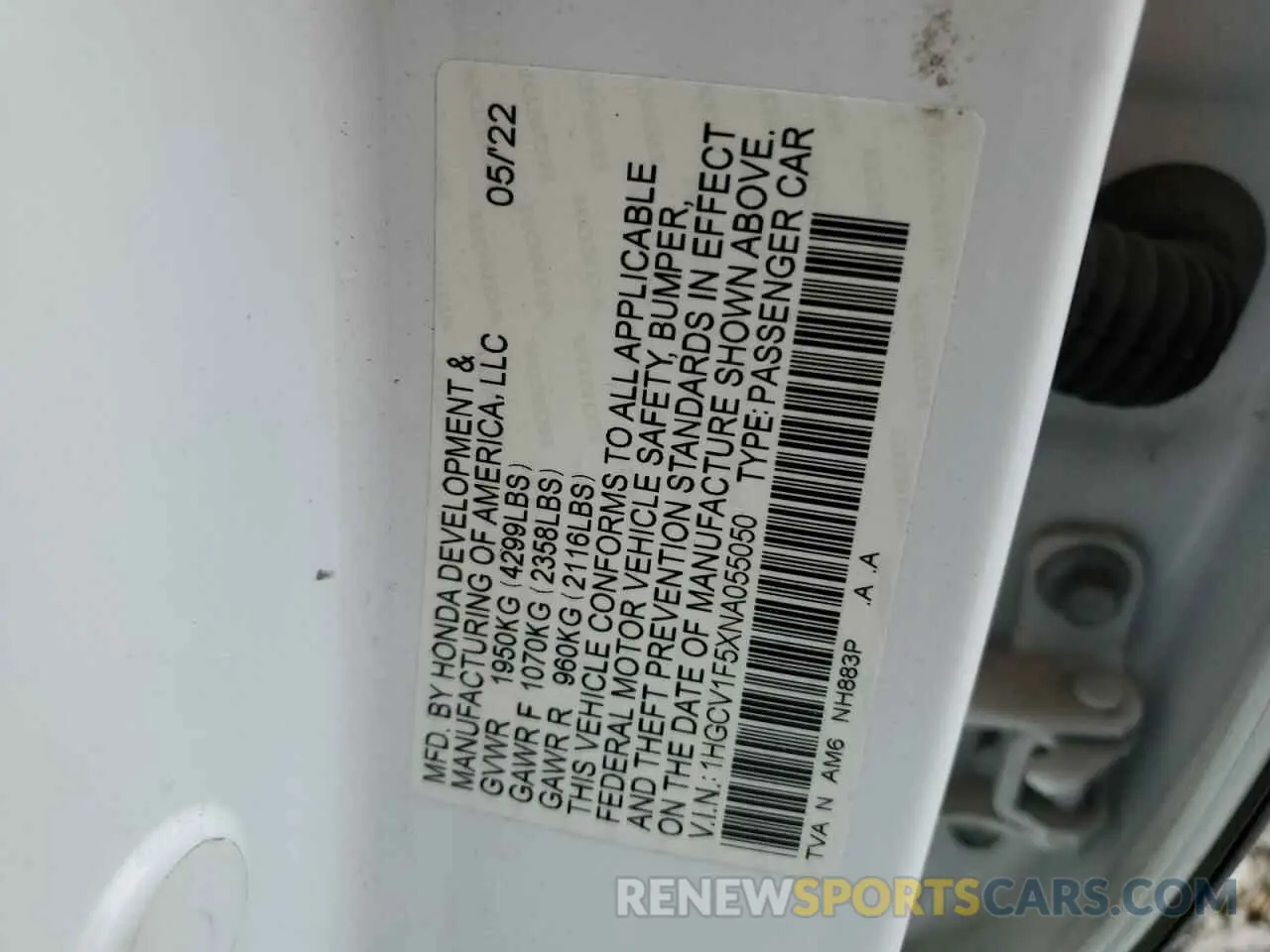 12 Photograph of a damaged car 1HGCV1F5XNA055050 HONDA ACCORD 2022