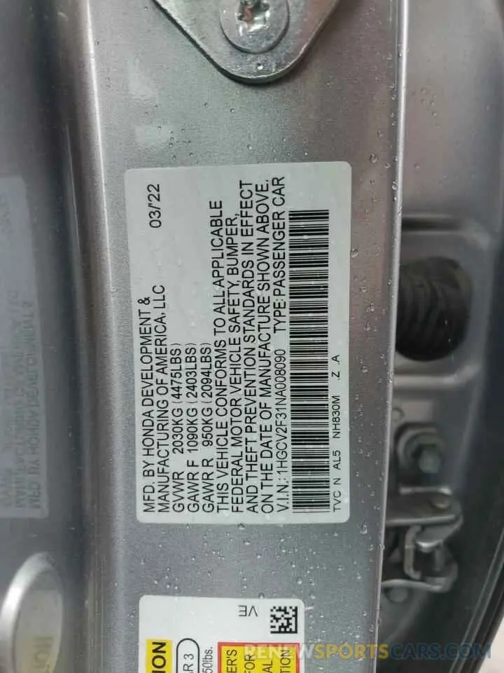 13 Photograph of a damaged car 1HGCV2F31NA008090 HONDA ACCORD 2022