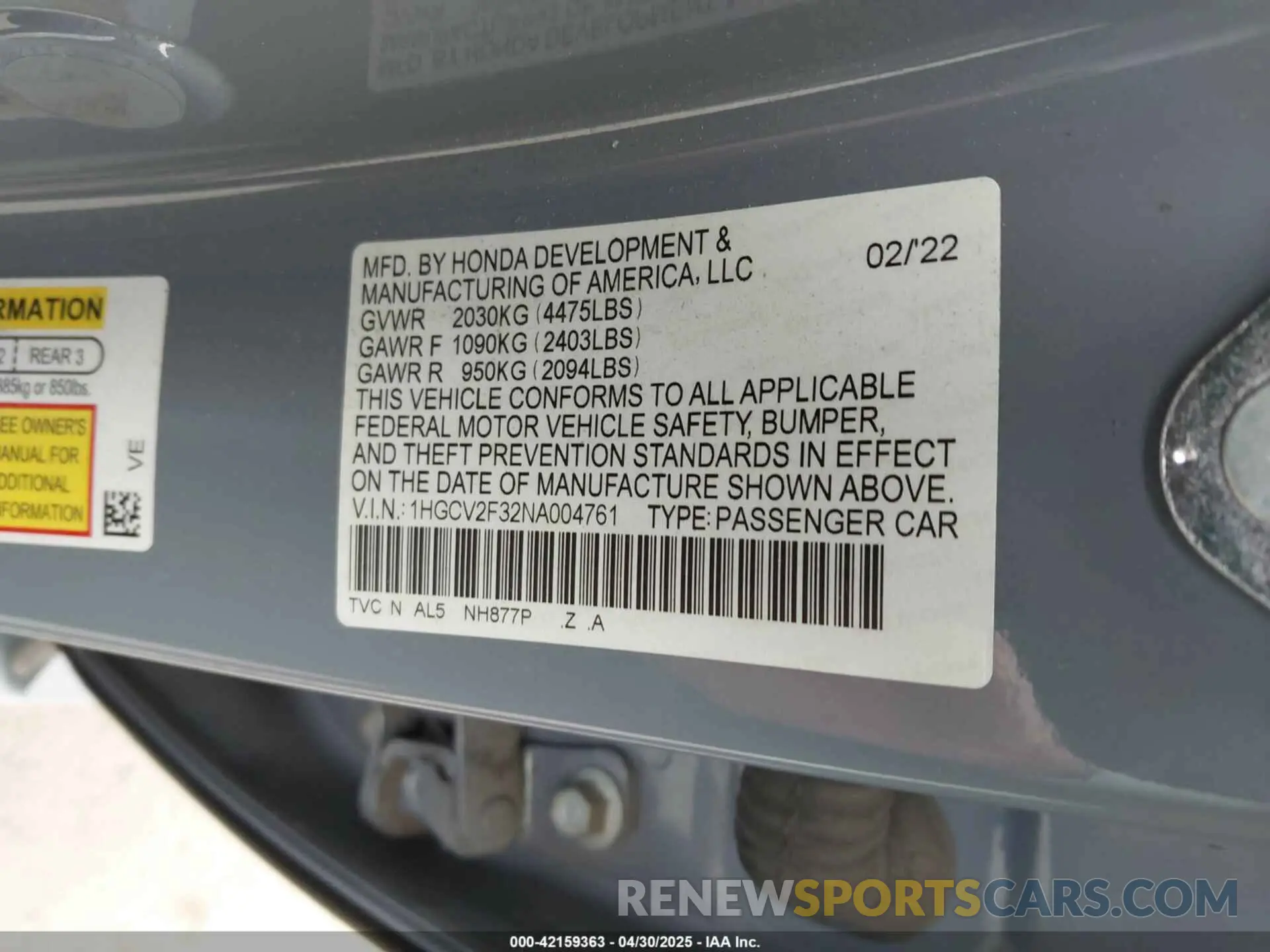 9 Фотография поврежденного автомобиля 1HGCV2F32NA004761 HONDA ACCORD 2022