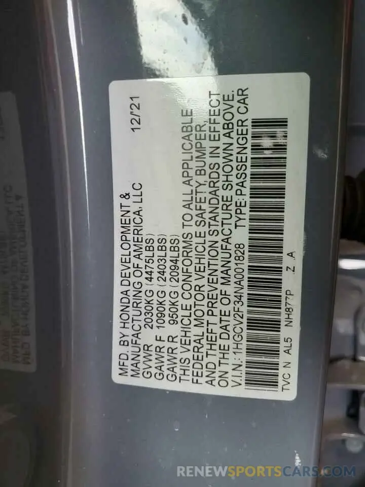 12 Фотография поврежденного автомобиля 1HGCV2F34NA001828 HONDA ACCORD 2022