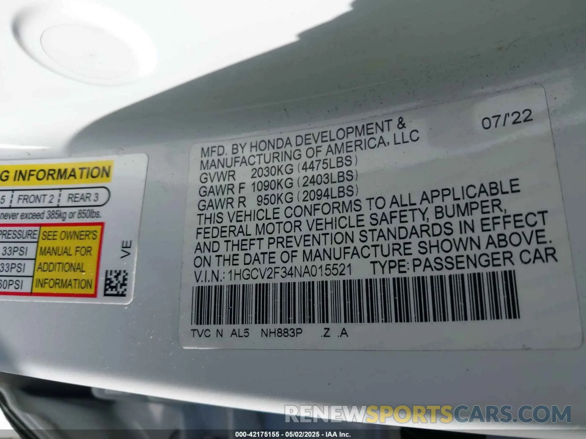 9 Photograph of a damaged car 1HGCV2F34NA015521 HONDA ACCORD 2022