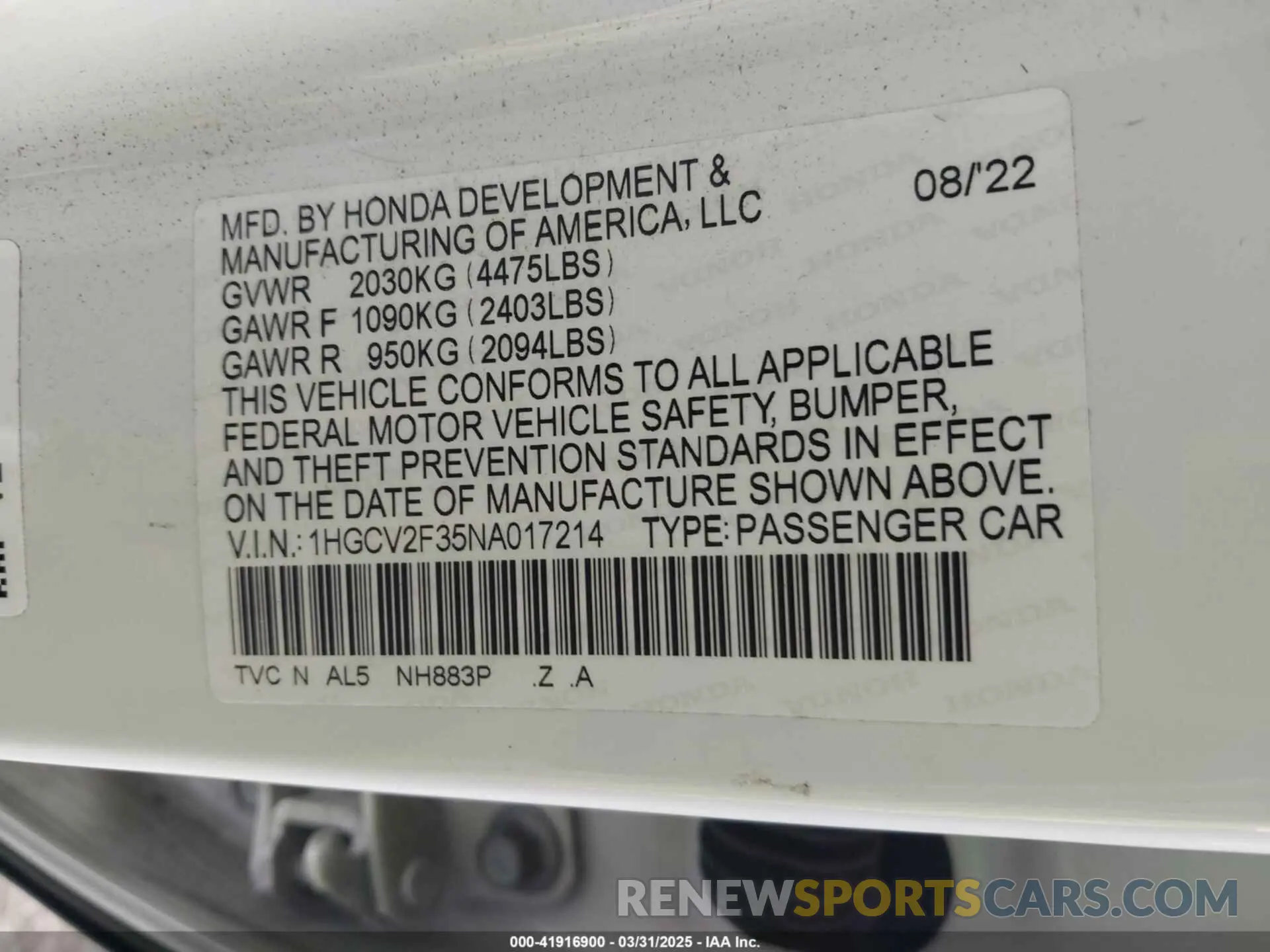 9 Фотография поврежденного автомобиля 1HGCV2F35NA017214 HONDA ACCORD 2022