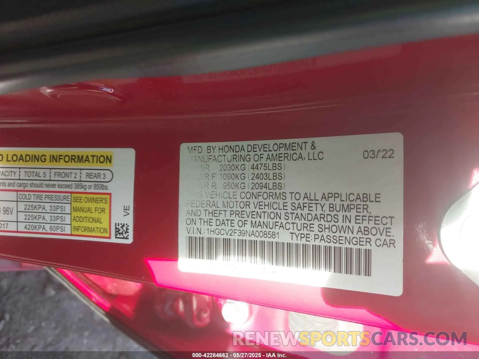 9 Фотография поврежденного автомобиля 1HGCV2F39NA008581 HONDA ACCORD 2022