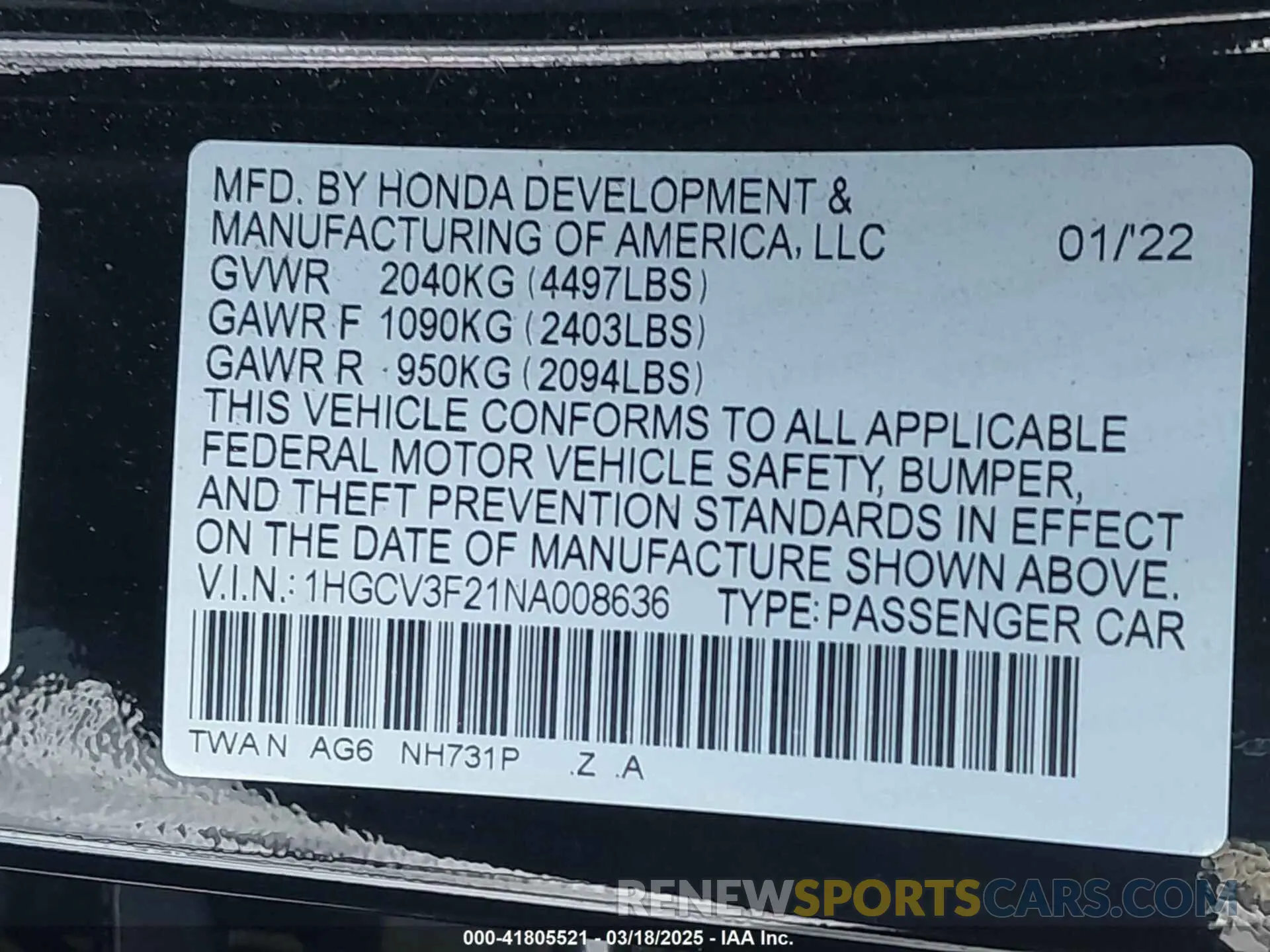 9 Фотография поврежденного автомобиля 1HGCV3F21NA008636 HONDA ACCORD 2022