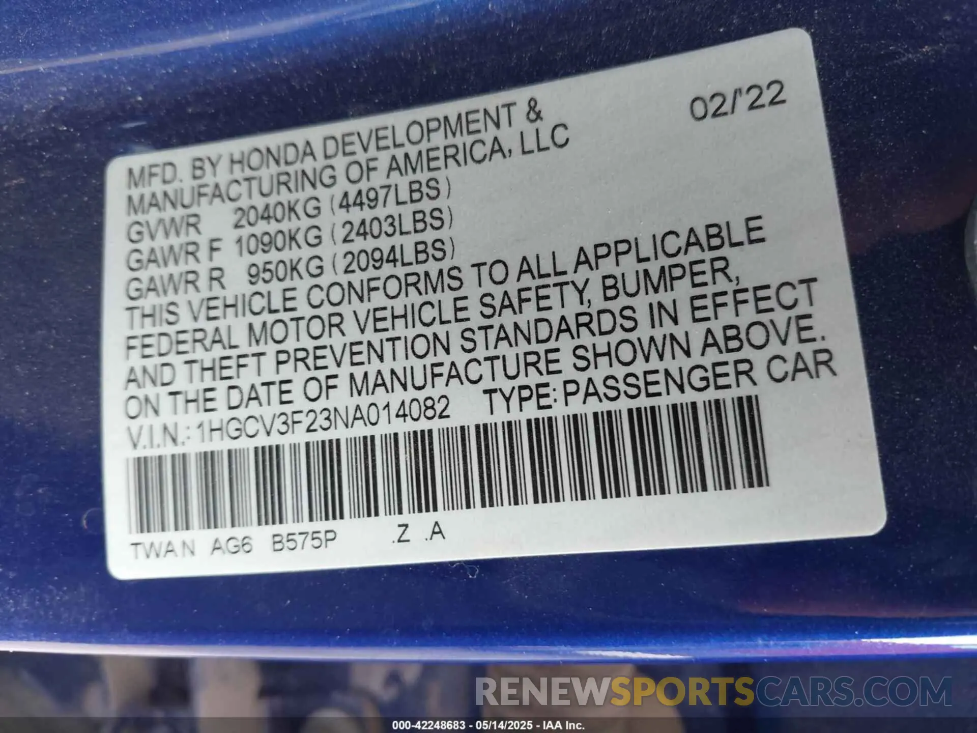 9 Фотография поврежденного автомобиля 1HGCV3F23NA014082 HONDA ACCORD 2022
