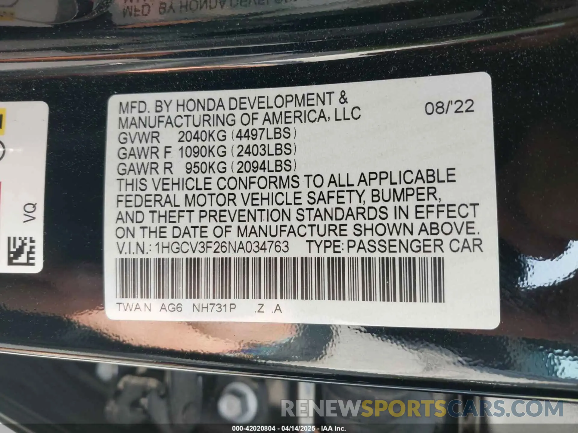 9 Фотография поврежденного автомобиля 1HGCV3F26NA034763 HONDA ACCORD 2022