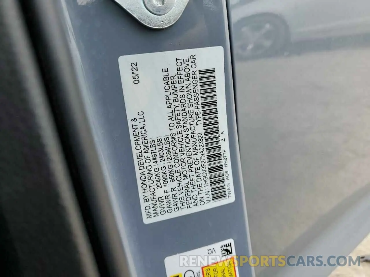 14 Photograph of a damaged car 1HGCV3F27NA023822 HONDA ACCORD 2022