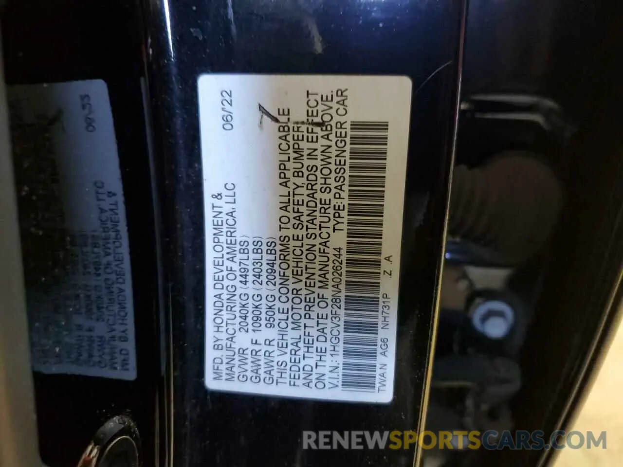 13 Photograph of a damaged car 1HGCV3F28NA026244 HONDA ACCORD 2022