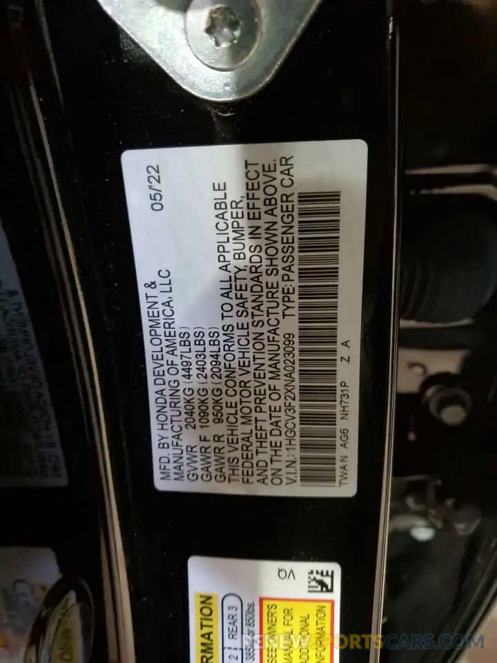 12 Фотография поврежденного автомобиля 1HGCV3F2XNA023099 HONDA ACCORD 2022