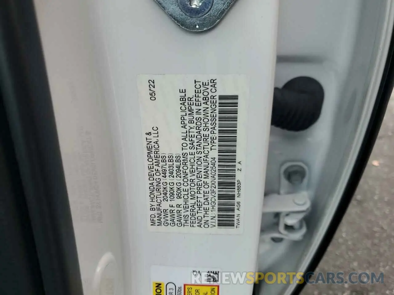 12 Photograph of a damaged car 1HGCV3F2XNA025404 HONDA ACCORD 2022