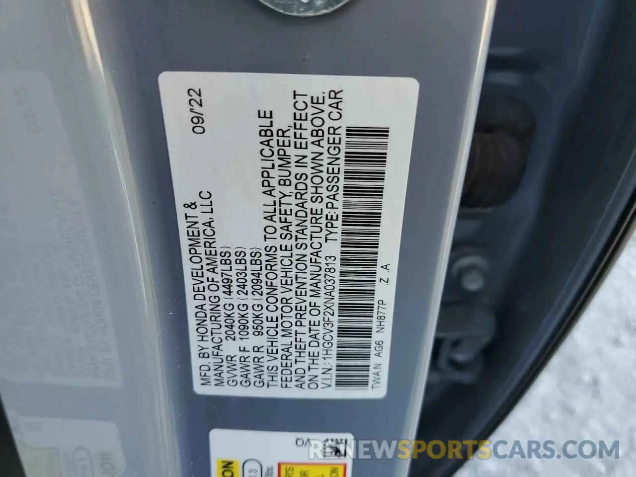 13 Фотография поврежденного автомобиля 1HGCV3F2XNA037813 HONDA ACCORD 2022