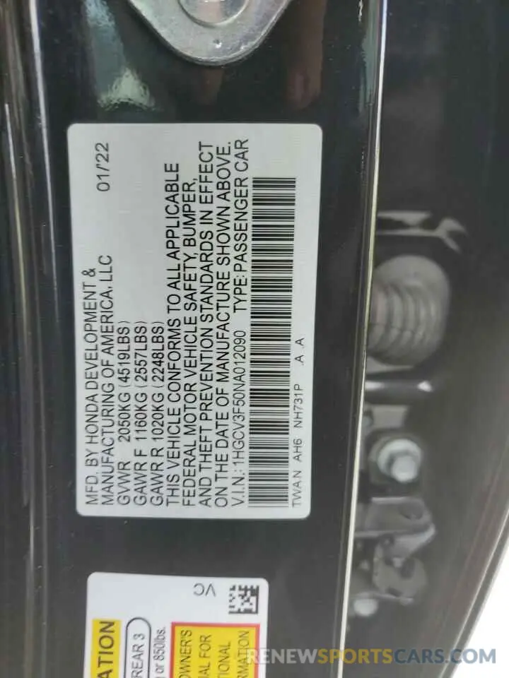 13 Photograph of a damaged car 1HGCV3F50NA012090 HONDA ACCORD 2022