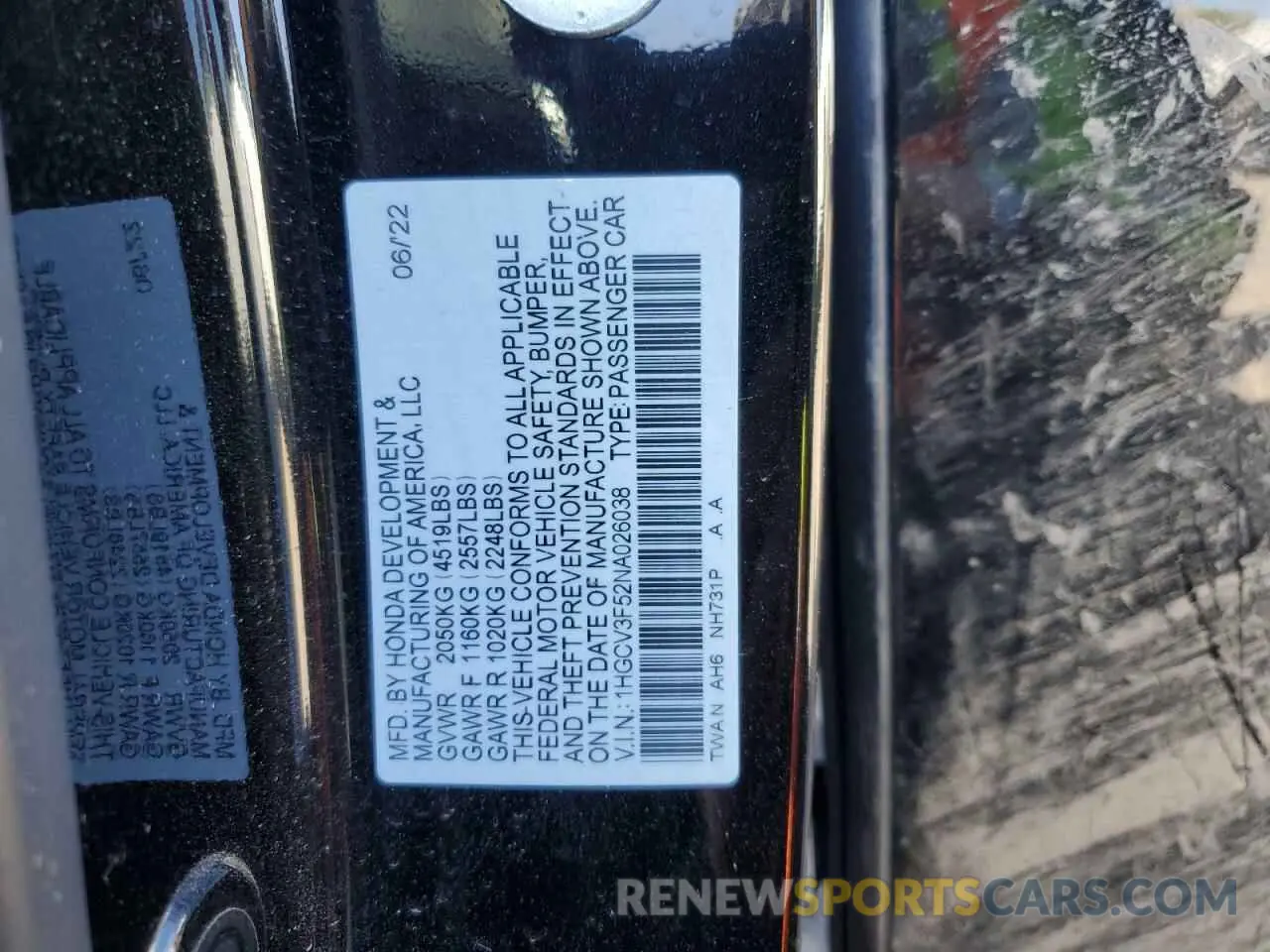 12 Photograph of a damaged car 1HGCV3F52NA026038 HONDA ACCORD 2022
