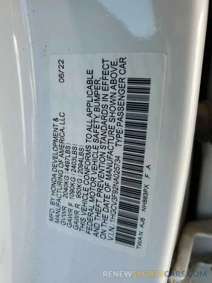 13 Фотография поврежденного автомобиля 1HGCV3F92NA025734 HONDA ACCORD 2022