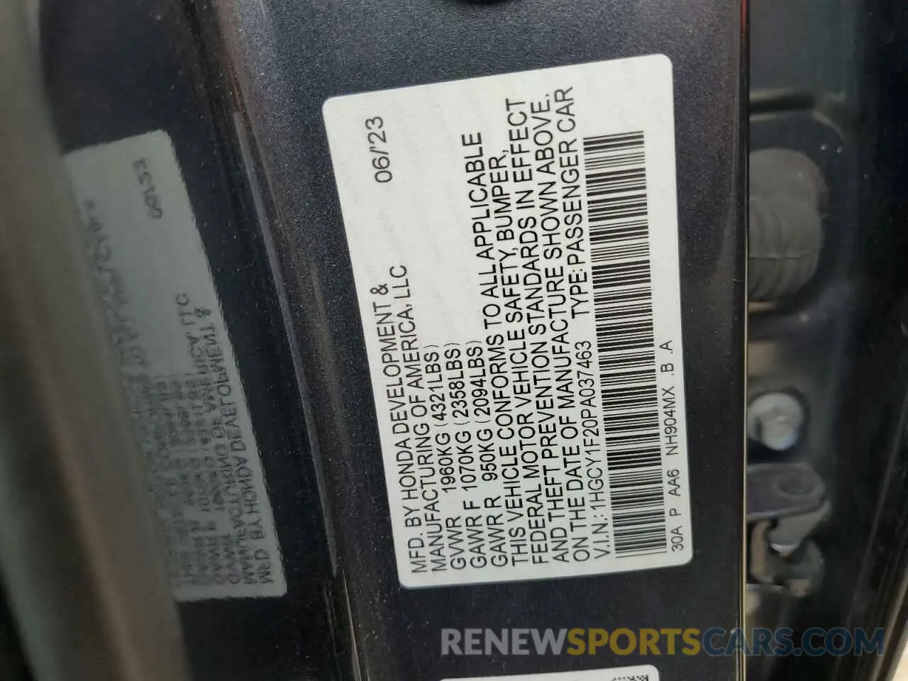 13 Фотография поврежденного автомобиля 1HGCY1F20PA037463 HONDA ACCORD 2023