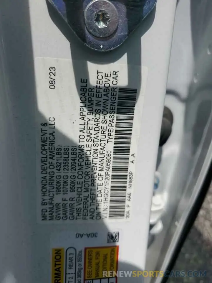 12 Photograph of a damaged car 1HGCY1F20PA059060 HONDA ACCORD 2023