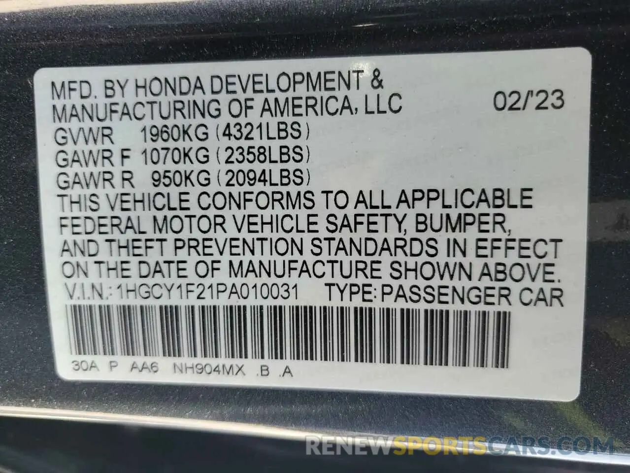 12 Photograph of a damaged car 1HGCY1F21PA010031 HONDA ACCORD 2023