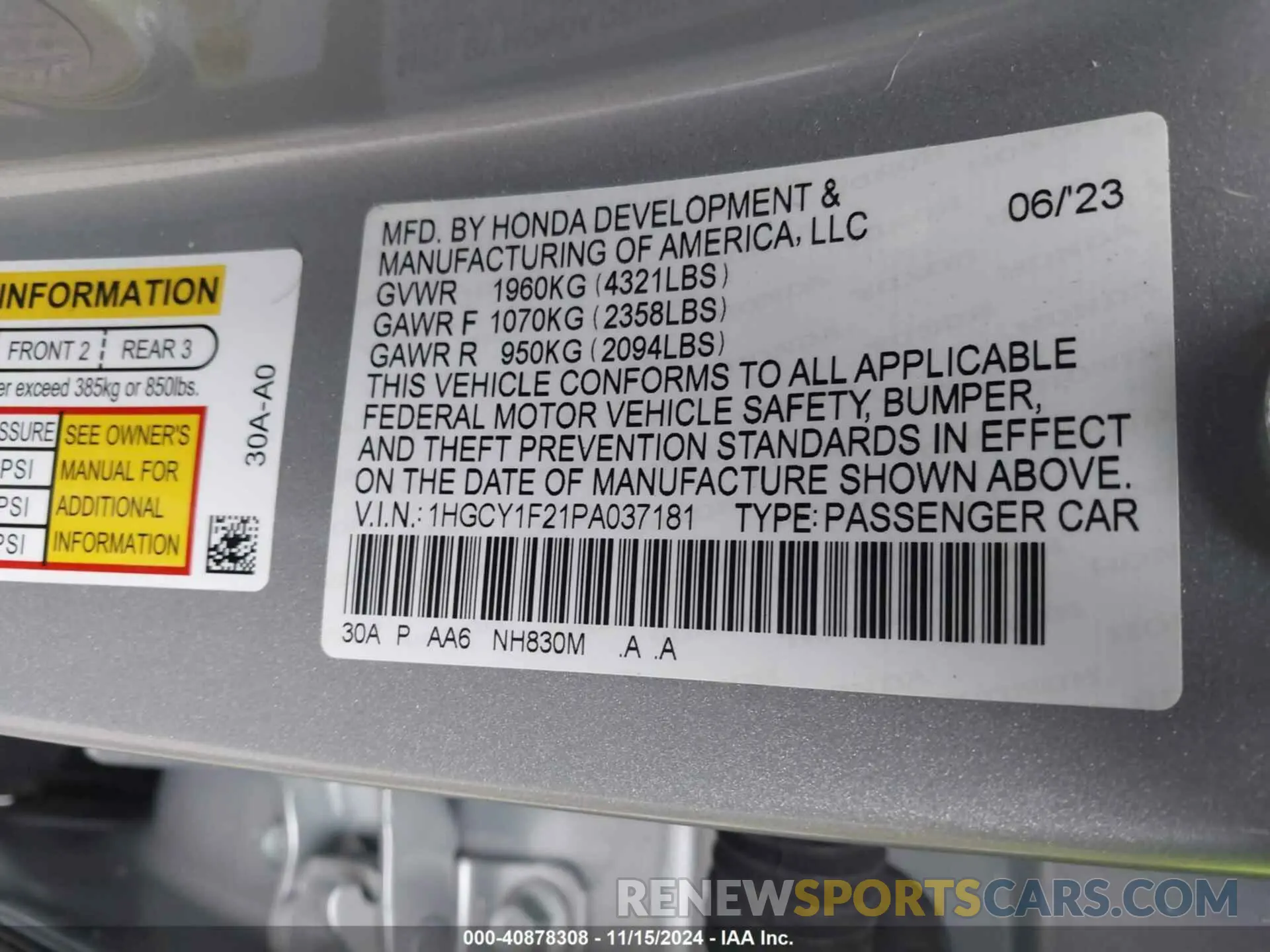 9 Photograph of a damaged car 1HGCY1F21PA037181 HONDA ACCORD 2023