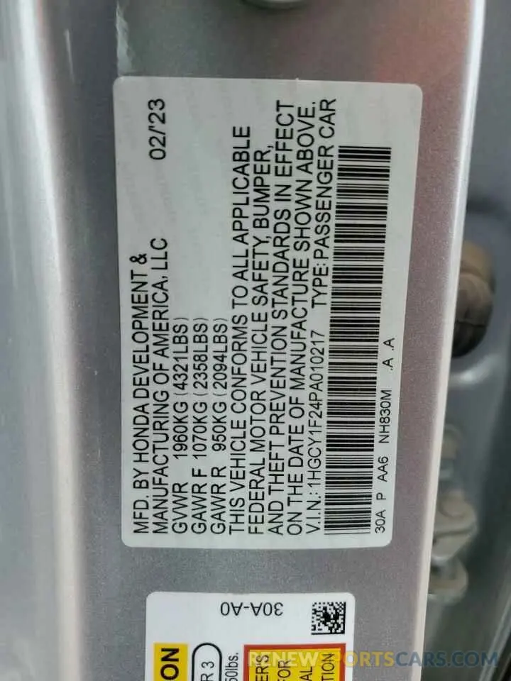 13 Фотография поврежденного автомобиля 1HGCY1F24PA010217 HONDA ACCORD 2023