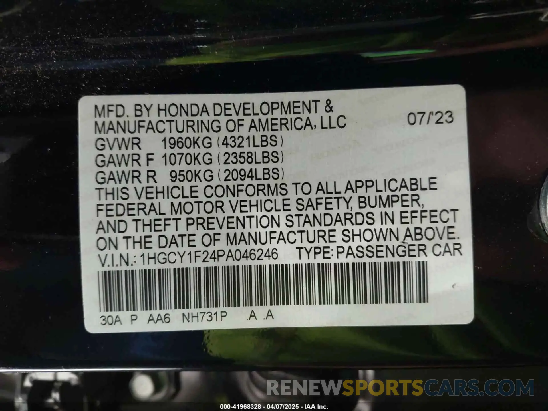 9 Photograph of a damaged car 1HGCY1F24PA046246 HONDA ACCORD 2023