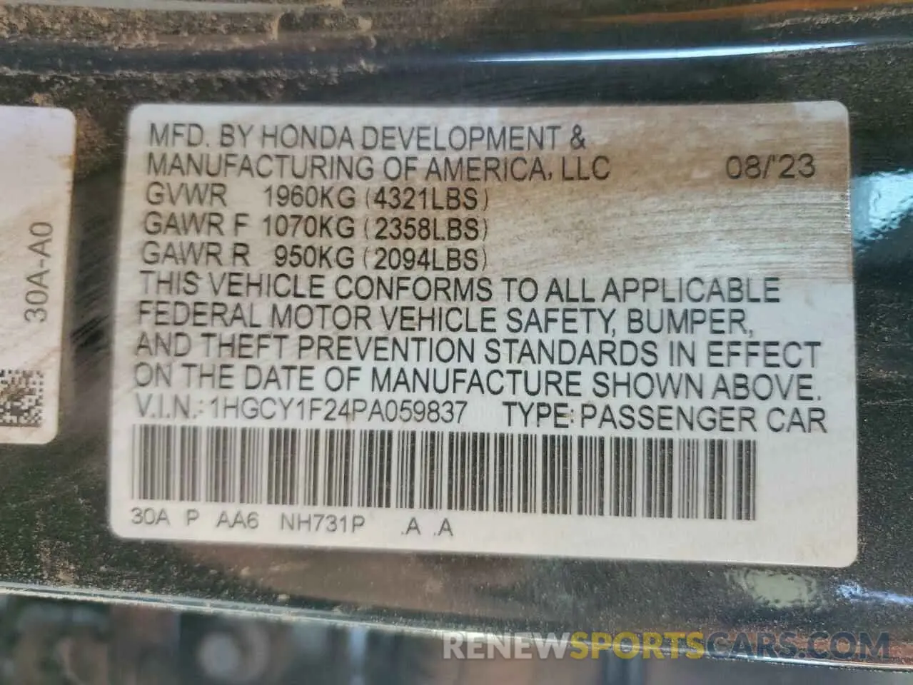 13 Фотография поврежденного автомобиля 1HGCY1F24PA059837 HONDA ACCORD 2023
