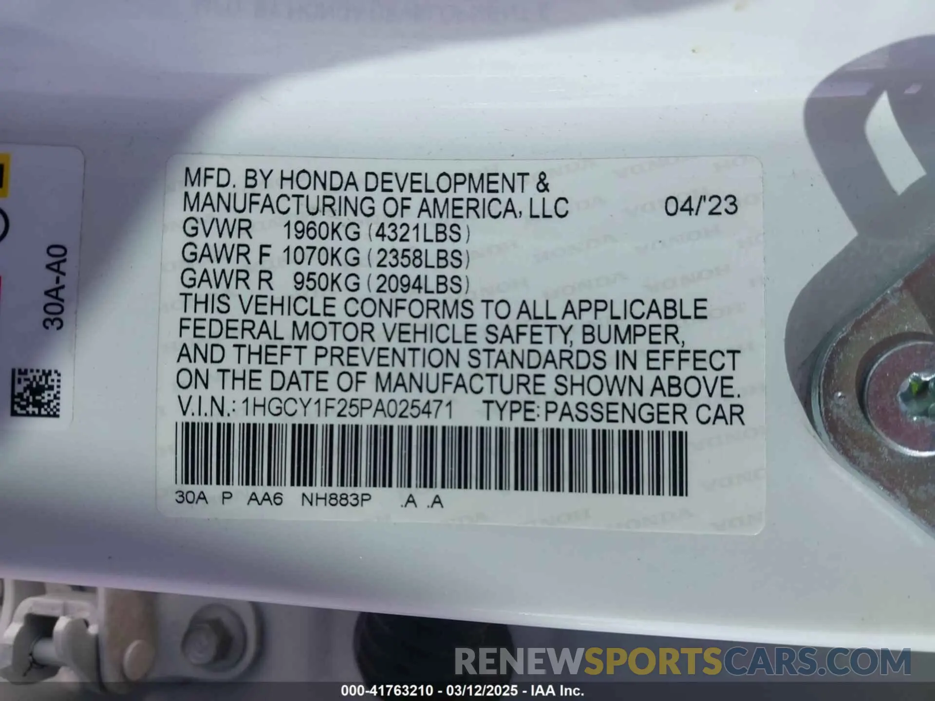 9 Photograph of a damaged car 1HGCY1F25PA025471 HONDA ACCORD 2023