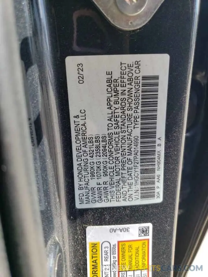 12 Фотография поврежденного автомобиля 1HGCY1F27PA014990 HONDA ACCORD 2023