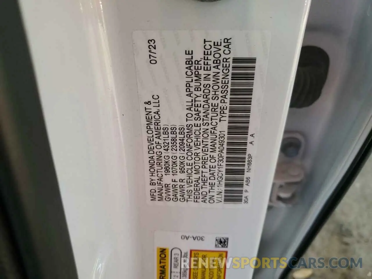 12 Фотография поврежденного автомобиля 1HGCY1F30PA049301 HONDA ACCORD 2023