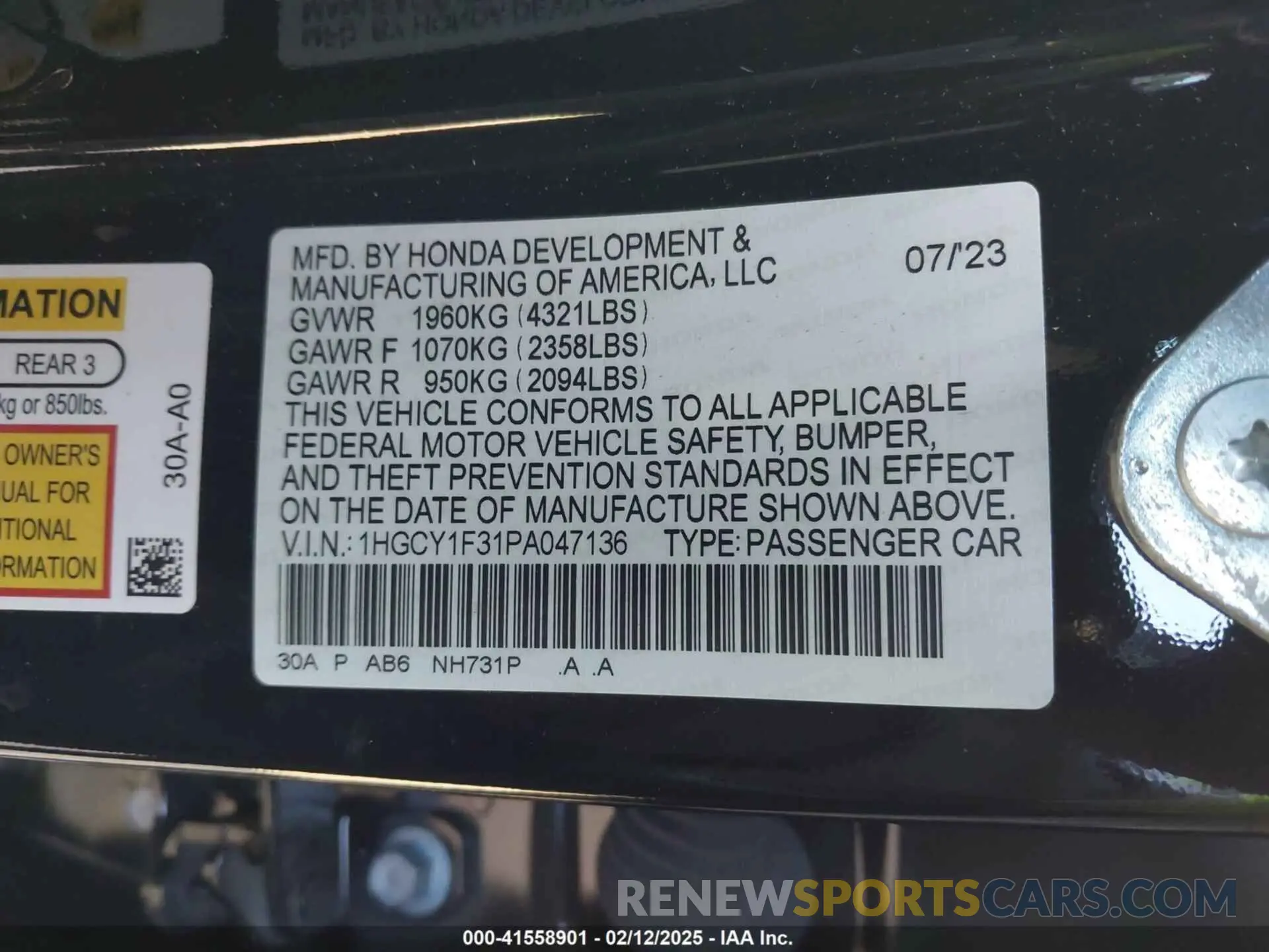 9 Фотография поврежденного автомобиля 1HGCY1F31PA047136 HONDA ACCORD 2023