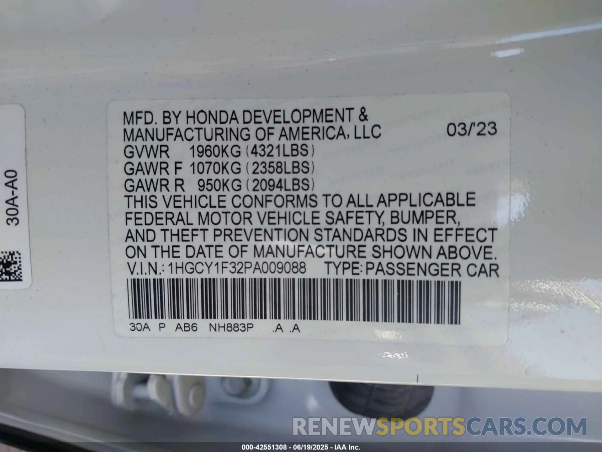 9 Photograph of a damaged car 1HGCY1F32PA009088 HONDA ACCORD 2023